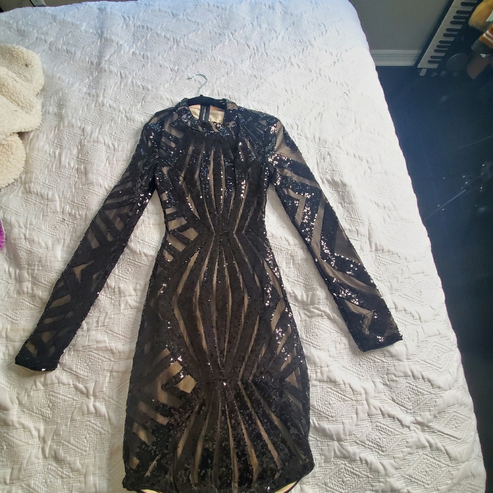 Fashion nova sequin black dress backless